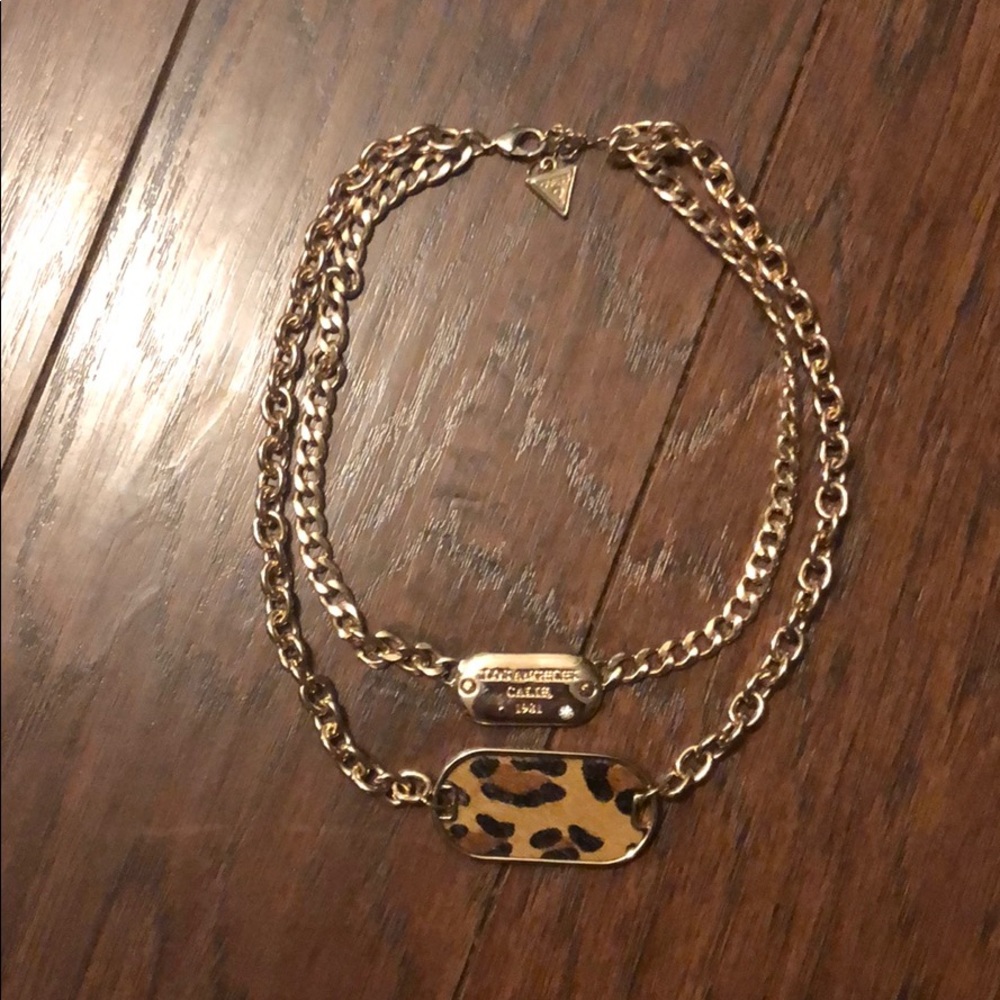 Guess Layered Leopard Calf Hair Necklace